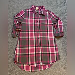 Faded Glory Button Up Plaid Blouse Little Girls Size Large 10/12 Pink And Gray